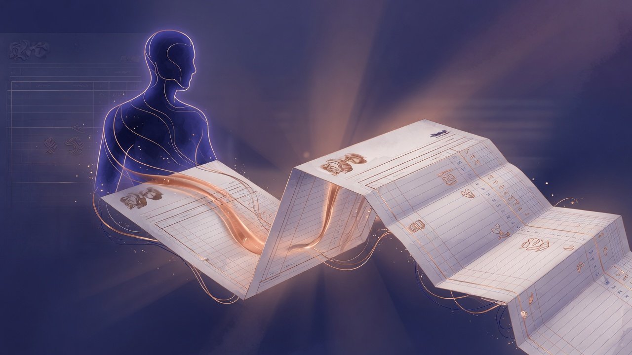 Paper trail flowing from a living silhouette into commercial forms